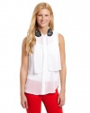 XOXO Juniors Cascade Collar Embellished Blouse, White, Small