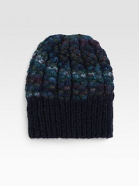 Hand-painted skull cap, cable knitted from baby alpaca with a ribbed trim.AlpacaSpot cleanMade in USA