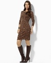 Style and comfort fashionably intertwine in a soft cotton sweater dress with an eye-catching print.