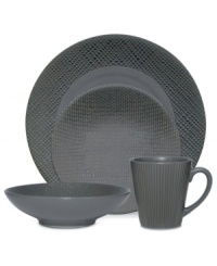 Stoneware in cool gray offers contemporary style with a combination of smooth, lined and textured surfaces. Sleek, simple and easy to dress up or down, the Silver Sage 4-piece place settings are a smart, enticing choice for every meal. (Clearance)