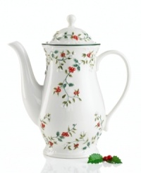 Serving hot beverages has never looked so lovely. This two-quart coffee server features the timeless Winterberry pattern with hand painted holly berries and leaves and raised scalloped detail. From Pfaltzgraff's holiday collection of dinnerware and dishes. (Clearance)