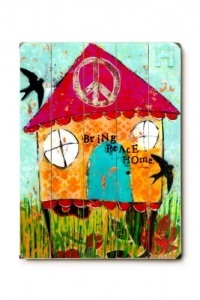 Bring Peace Home 18x24 Limited-Edition Artistic Planked Wood Sign by Cindy Wunsch