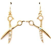 Trendy Sparkling Clear Crystal Scissors Barber Shears Charms Dangle Earrings Gold Plating