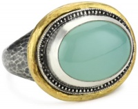 GURHAN Gauntlet Single Stone Silver with Gold Chalcedony Ring, Size 7