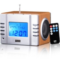 August MB300 Mini Wooden MP3 Stereo System and FM Clock Radio, with Card Reader, USB Port & AUX Jack (3.5mm Audio In), 2 x 3W Powerful Hi-Fi Speakers and Built-in Rechargeable Battery