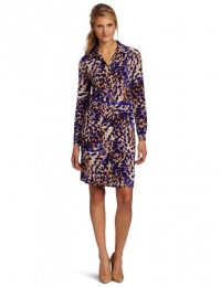 Anne Klein Women's Leo Animal Print Dress, Purple/Brown/Beige, Large