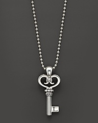 This key is designed with Caviar™ beading, fluted accents and logo/crest; on a silver ball chain. Designed by Lagos.