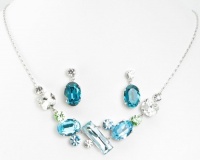 Elegant Multi Colored and Shaped Swarovski Elements Crystal Necklace and Earring Set Blue Aquamarine CYBER WEEK SPECIAL DEAL