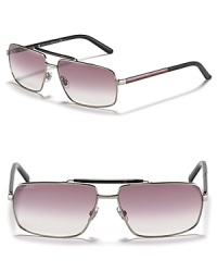 Metal rectangle sunglasses with a thick striped top bar accent for a striking effect.