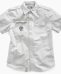 Dress it up or dress it down. This short-sleeved shirt from LRG easily fits into any comfy style he's going for.