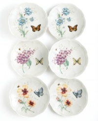 Spring is perpetually in season with whimsical Butterfly Meadow dinnerware. Dishes like these party plates boast colorful blooms and butterflies that mingle on beautifully scalloped, white porcelain for a sweet, breezy scene that's made to mix and match.