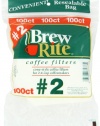 Brew Rite #2 Cone Coffee Filters, White Paper, 100-Count Bags (Pack of 8)