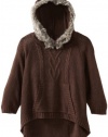 Energie Girls 7-16 Mariah Poncho With Fur Trim, Brown, Medium