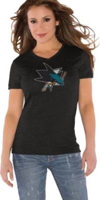 San Jose Sharks Black Women's Primary Logo Tri Blend V Neck T-Shirt- by Alyssa Milano