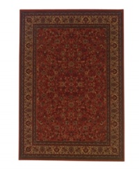 A larger-diameter square that is ideal for oversized rooms, this rug is a modern classic. Fashioned using the most advanced method available for heat-set polypropylene, the Everest Isfahan collection offers a contemporary dance of crimson symmetry, and refined style. Field features intricate floral motif set against a rich, red background, and an elaborate, courtly border. Super-dense power-loom weave creates a natural appearance without sacrificing the soft luxury finish of hand-woven rugs. One-year limited warranty (defects due to manufacturing).