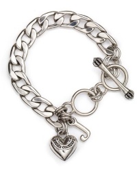 Juicy Couture Girl's Chain Link Starter Bracelet w Heart & J Charms Silver