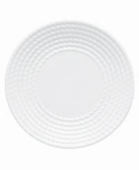 Dine with Wickford dinnerware and tie in timeless sophistication with every meal. This versatile white porcelain saucer has a contemporary shape embossed around the rim with a twisting rope design.