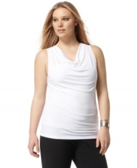 Highlighted by a draped neckline, Calvin Klein's sleeveless plus size top is an ideal layering piece for jackets and cardigans this season. (Clearance)