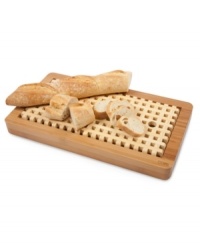 The best thing since sliced bread! Introducing a new and innovative way to slice bread-the slotted design catches crumbs from your loaf for a mess-free slice and dice or a tasty crumb topping for pasta dishes, casseroles and more.