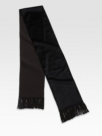 Silk jacquard and velvet scarf with handmade fringe.7.5W x 37HSilk50% silk/48% cotton/2% elastaneDry cleanMade in Italy