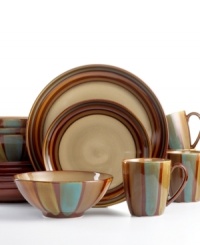 Hearty stoneware rendered in rich, earthy tones gives this durable dinnerware set from Sango a warm, inviting appeal.