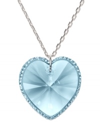 Romantic serenity. Swarovki's aqua-hued Reverie pendant presents a heart full of love. Crafted in silver tone mixed metal, a perfectly-faceted Aquamarine crystal is wrapped in a delicate Pointiage edging. Approximate length: 15 inches. Approximate drop: 3/4 inch.