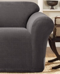 Fashionably modern with a subtle two-toned pattern, the Stretch Metro slipcover from Sure Fit makes updating furniture effortless! Its one-piece construction offers complete coverage that tucks neatly and stays securely in place.