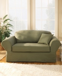 These slipcovers give your furniture a carefree makeover in an instant. In heavy duty cotton twill with Scotchgard™, they're protected to stand up to everyday stains and spills, so they're the perfect solution for homes with kids and pets. Wrinkle resistant and machine washable for easy care, they're also available in a variety of hues to coordinate with any room.