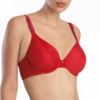 Natori Women's Lace Trim Body Double Contour Full Fit Bra, Crimson/Amethyst, 36C