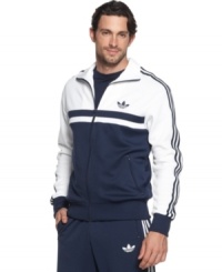 Find your focus in sporty comfort with this track jacket from adidas.