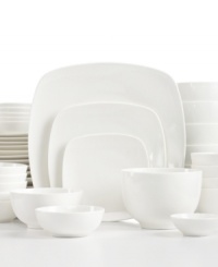 One and done. The versatile Hampton Square dinnerware set includes all the essentials and more in white porcelain coupling sleek restaurant style and everyday durability.