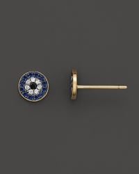 Dazzling diamond and sapphire evil eye stud earrings in yellow gold from Meira T.