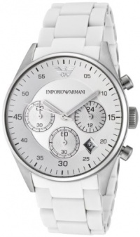 Emporio Armani Chronograph White Silicone Bracelet Silver Dial Women's Watch #AR5867