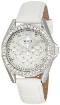 XOXO Women's XO3186 Rhinestone Accent Dial White Crocodile Strap Watch