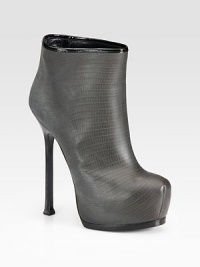 An always chic style of lizard-embossed leather, with a towering heel and patent leather trim. Stacked heel, 5½ (140mm)Hidden wooden platform, 1½ (40mm)Compares to a 4 heel (100mm)Lizard-embossed leather upper with patent leather trimPull-on styleLeather lining and solePadded insoleMade in Italy