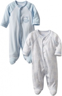 Little Me Baby-Boys Newborn Monkey 2 Pack Footie, White/Light Blue, 9 Months