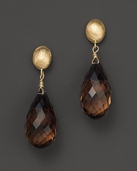 Smoky quartz drops dangle from 14K yellow gold settings.