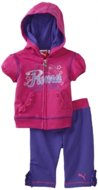 Puma - Kids Baby-girls Infant French Terry Hoodie And Capri Set, Pink, 24 Months