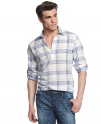 Finding a hip shirt driving you mad? Pull over. This short-sleeved plaid shirt from INC International Concepts is your new casual favorite.