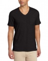 Calvin Klein Jeans Men's Pieced Short Sleeve V-Neck, Black, Large