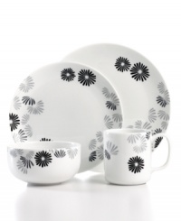 The Cellar gives new meaning to flower power with the amazingly oven-safe Burst place settings. Porcelain dinnerware in modern coupe shapes is sprinkled with simple blooms of black and gray for fresh, everyday style. (Clearance)