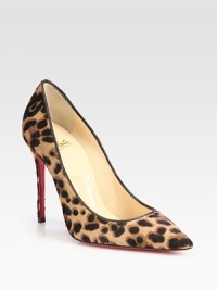 Feline-inspired point toe point in luxurious calf hair, with an elegant point toe and signature red leather sole. Self-covered heel, 4¼ (110mm)Leopard-print pony hair upper with leather trimPoint toeLeather liningSignature red leather solePadded insoleMade in Italy