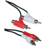 2 RCA Male to 2 RCA Male + Female Piggyback, Audio Cable, 12 ft