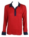 Free People Womens Red Combo Collared Long Sleeve Animal Top XS