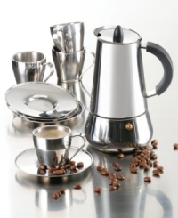 Beauty and the brew. A masterpiece of espresso expression, the gift set from IMUSA comes in gleaming stainless steel for impeccable presentation. Pieces include cups, saucers and a stovetop espresso maker that creates a bold, flavorful brew.