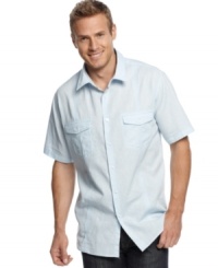 Nice and crisp. Clean up well and start your weekend in style with this handsome shirt from Alfani.