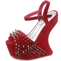 Vintage Goddess-01 Red Suede Studs Spikes Wedge Sandals, Size: 6 M US