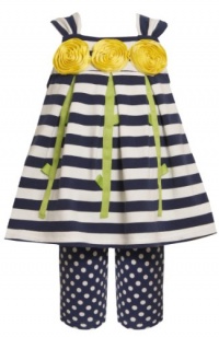 Size-18M, Blue, BNJ-6078R 2-Piece Rolled Flower Stem Stripe to Dot Knit Dress and Legging Set,R16078 Bonnie Jean Baby-Infant Party Dress