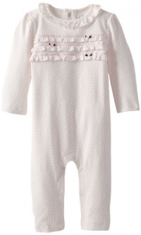 Hartstrings Baby-girls Infant Long Sleeve Knit Romper, White/Pink Heart Print, 12 Months