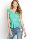 GUESS Lace Peplum Top, MINT (SMALL)